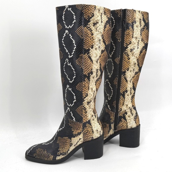 Crown Vintage Shoes - Crown Vintage Womens 6M Knee High Boots Snakeskin Print Block Heel Square Toe